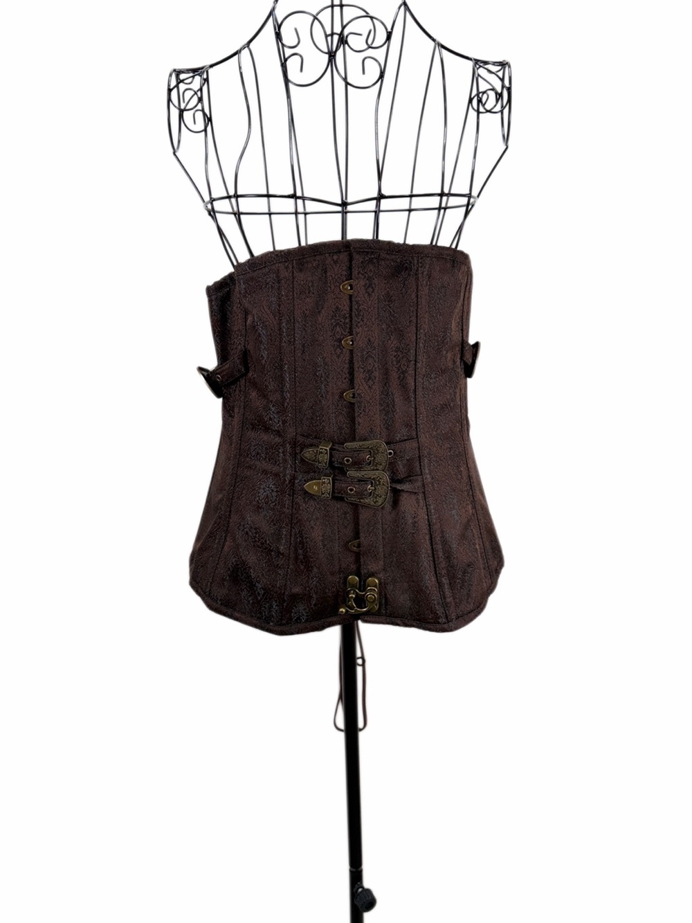Brown Faux-Leather Waist Corset Belt with Antique Buckle Detail